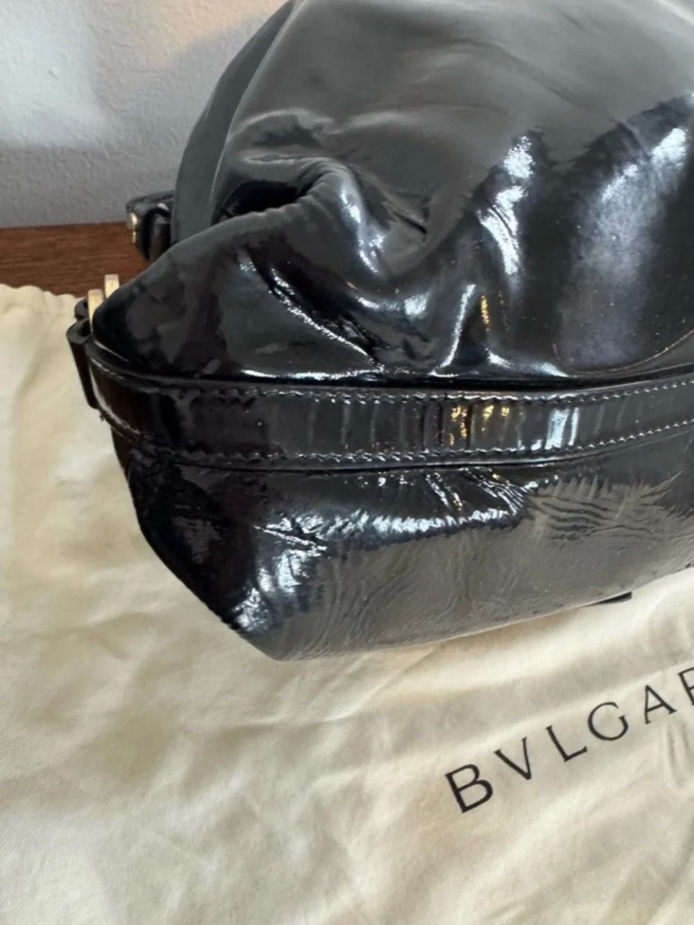 Bvlgari Chandra Hobo Bag in Black Patent Leather w/COA and Dust Bag